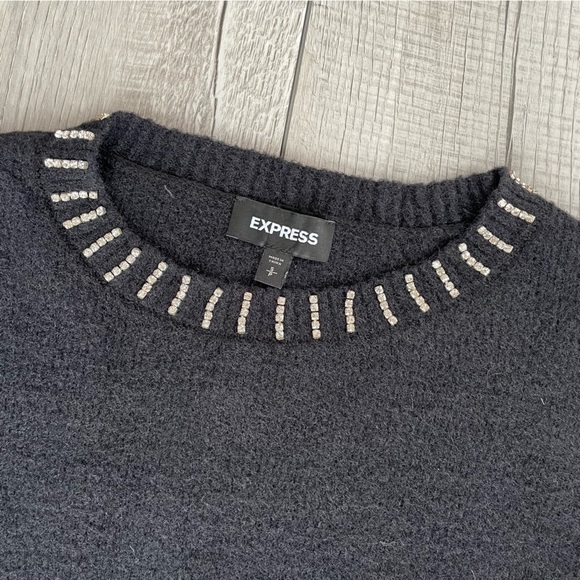 Express Soft Embellished Rhinestone Sweater Black Sz Small - Picture 3 of 5
